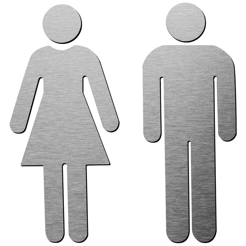 GLOBE ROCKET Brushed Aluminum Men's and Women's Bathroom Sign Figure Set - Men and Women Modern Restroom Sign - Bathroom Door Signs - Restroom Signs for Business - Bathroom Signage - Image 1